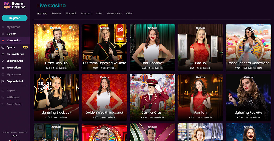 Boom casino Live Casino