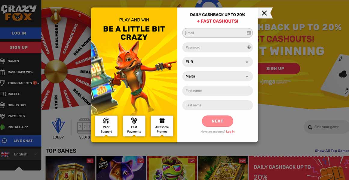 Our initial observation of Crazy Fox's bonus system reveals an unconventional approach: