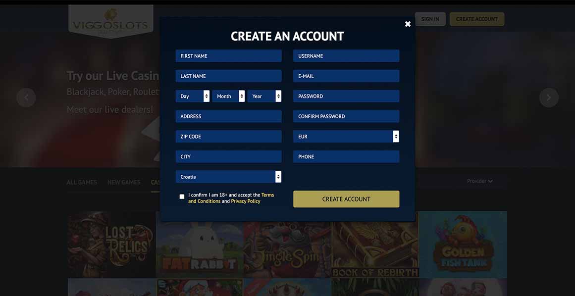 Viggoslots Create an account